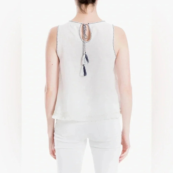 MAX STUDIO | White w/ Blue Floral Embroidered Bohemian Cotton Top Size S - Picture 5 of 16